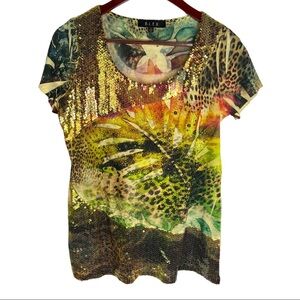 B.L.E.U. Sequin Graphic Tee Size Small